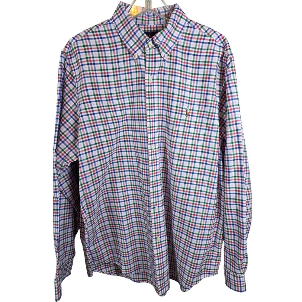 Ralph Lauren Shirt‎ Mens XLT Plaid Button Down Multicolor Cotton Flesh Pony Work